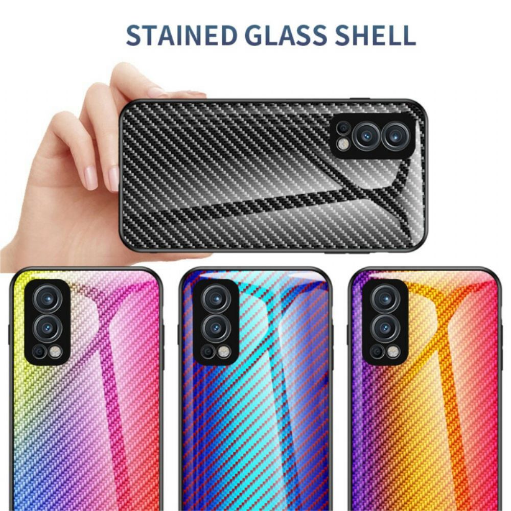 Hoesje voor OnePlus Nord 2 5G Koolstofvezel Gehard Glas