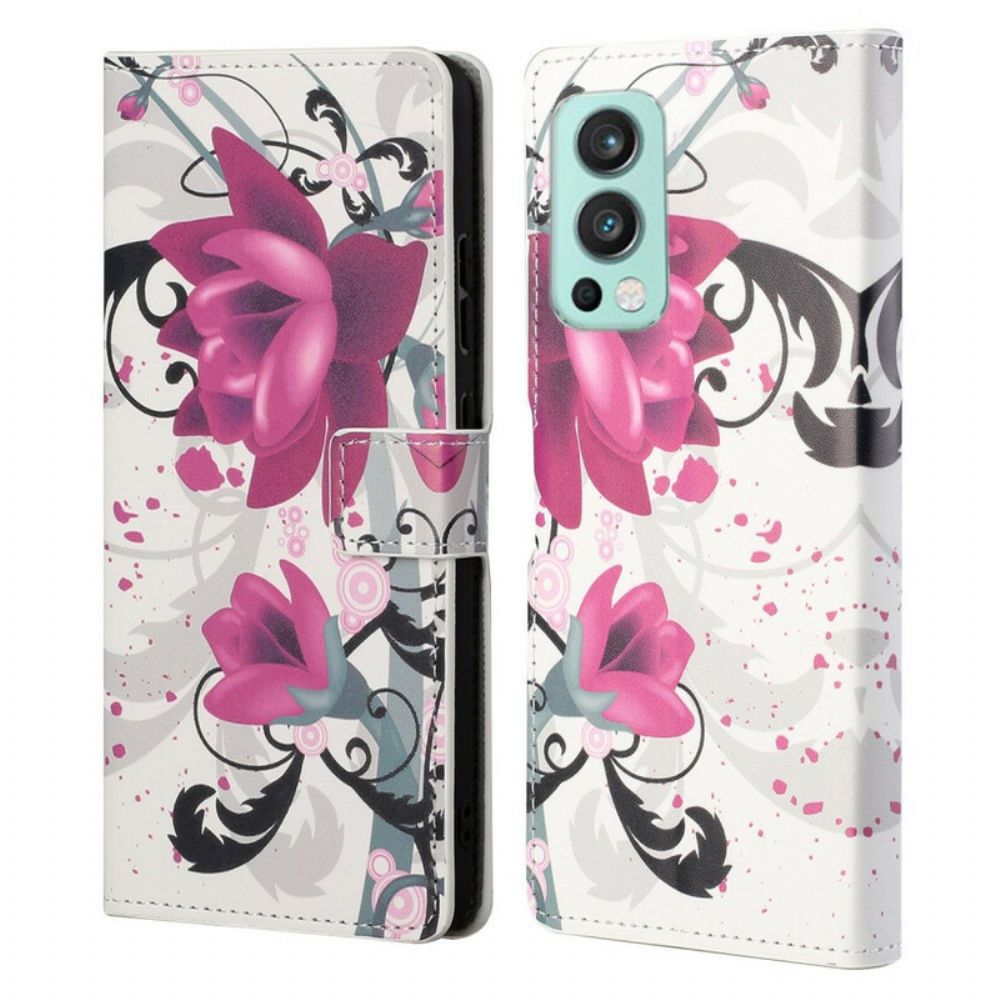 Leren Hoesje voor OnePlus Nord 2 5G Tropische Bloemen