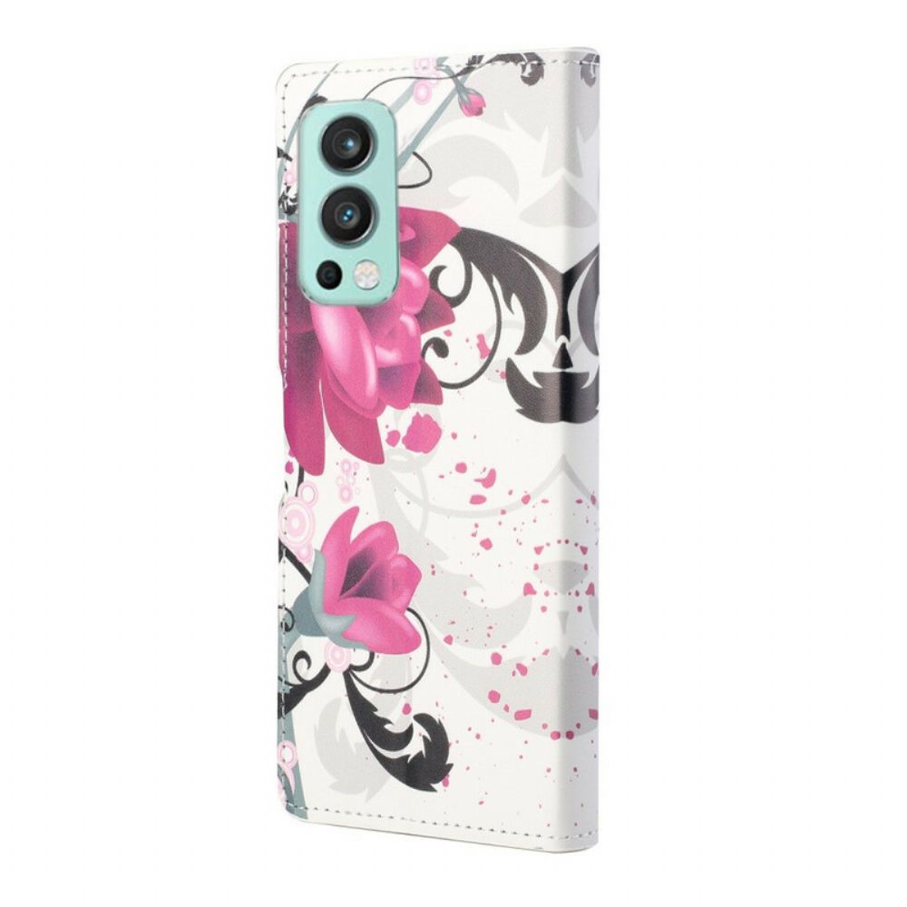 Leren Hoesje voor OnePlus Nord 2 5G Tropische Bloemen