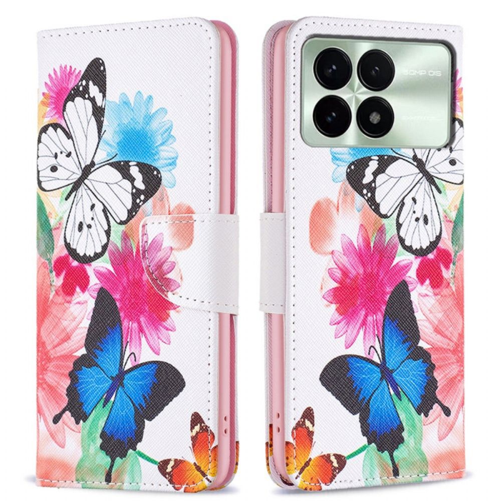 Flip Case Leren Poco X6 Pro 5g Twee Aquarelvlinders