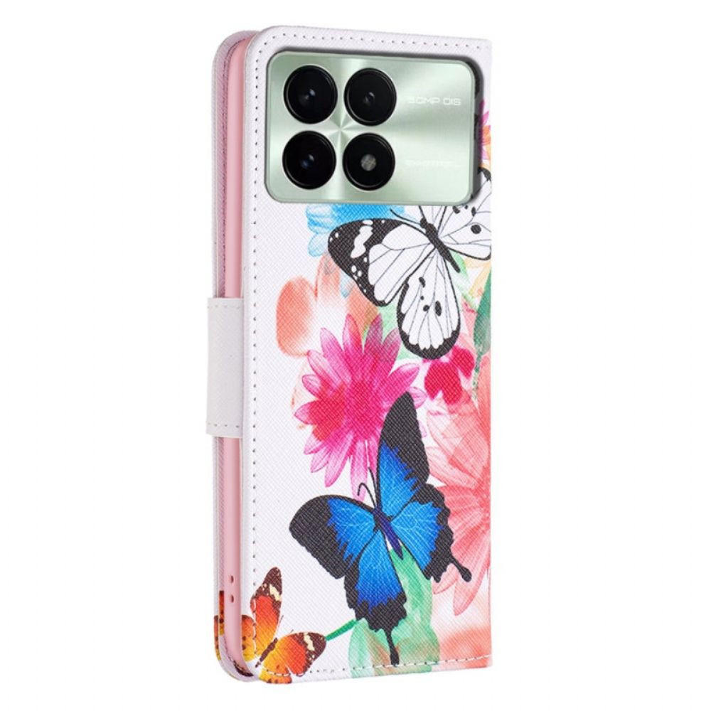 Flip Case Leren Poco X6 Pro 5g Twee Aquarelvlinders