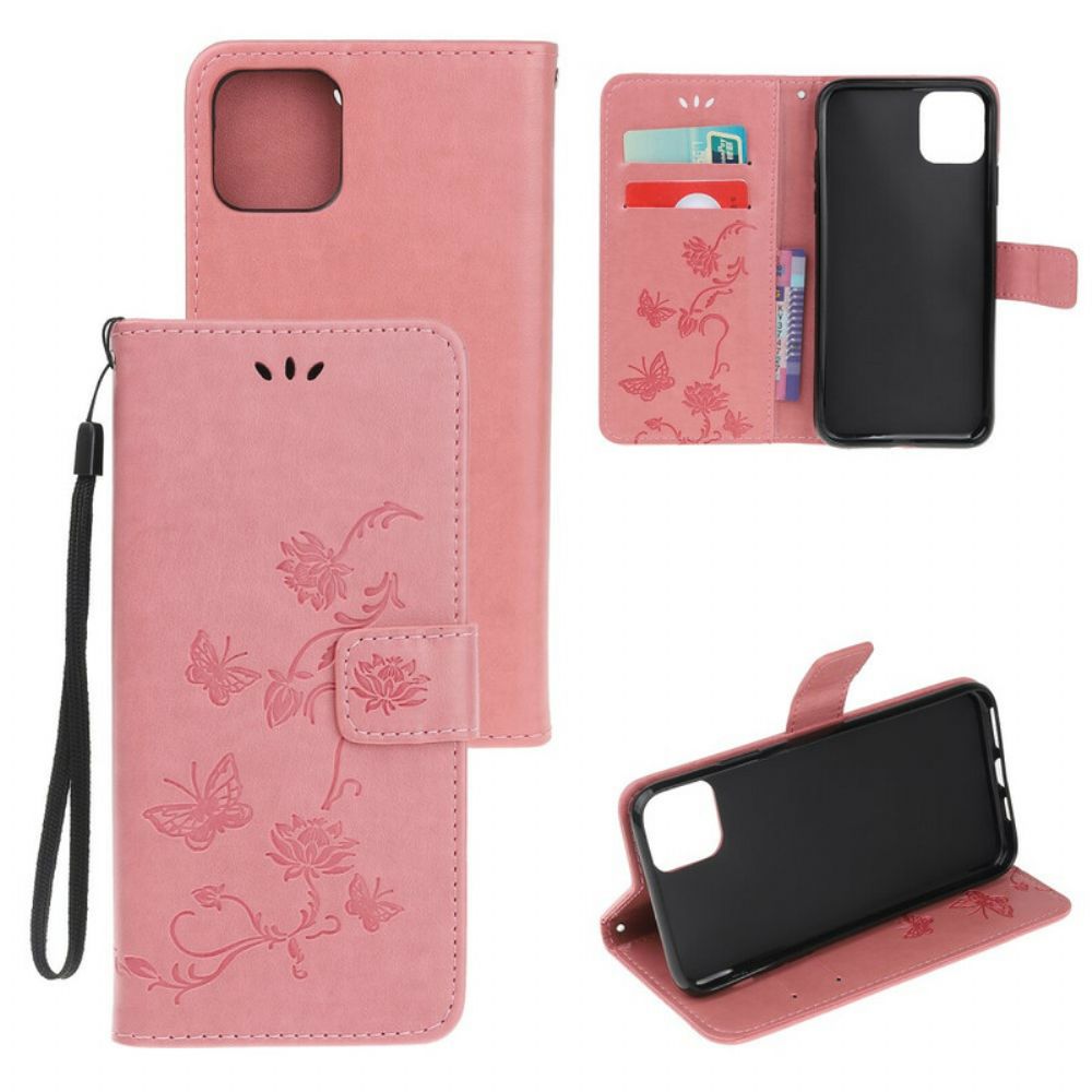 Folio-hoesje voor iPhone 11 Pro Met Ketting Bloemen Strappy