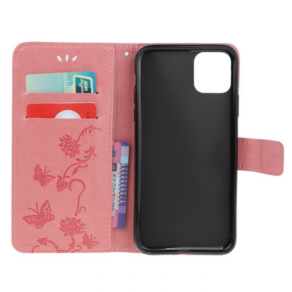 Folio-hoesje voor iPhone 11 Pro Met Ketting Bloemen Strappy