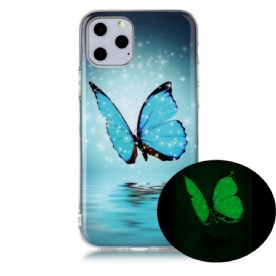 Hoesje voor iPhone 11 Pro Fluorescerende Blauwe Vlinder