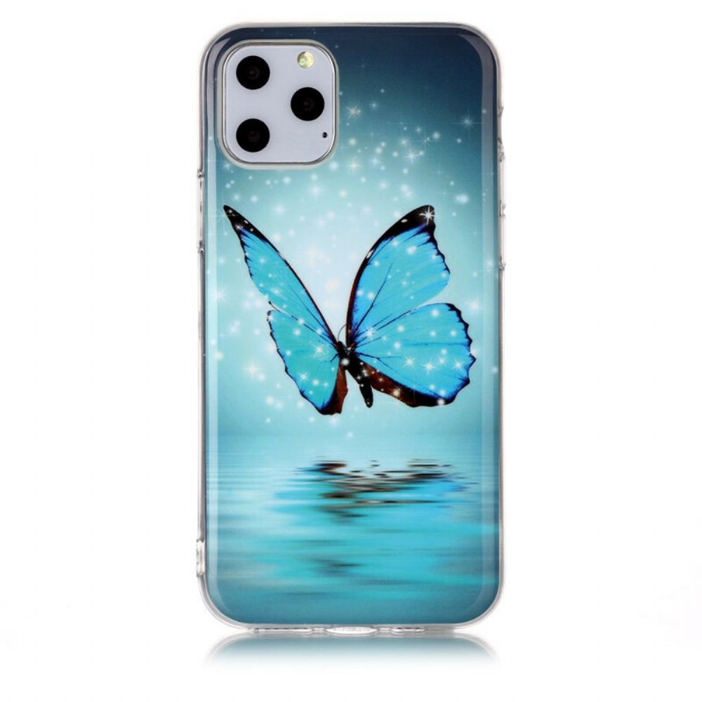 Hoesje voor iPhone 11 Pro Fluorescerende Blauwe Vlinder