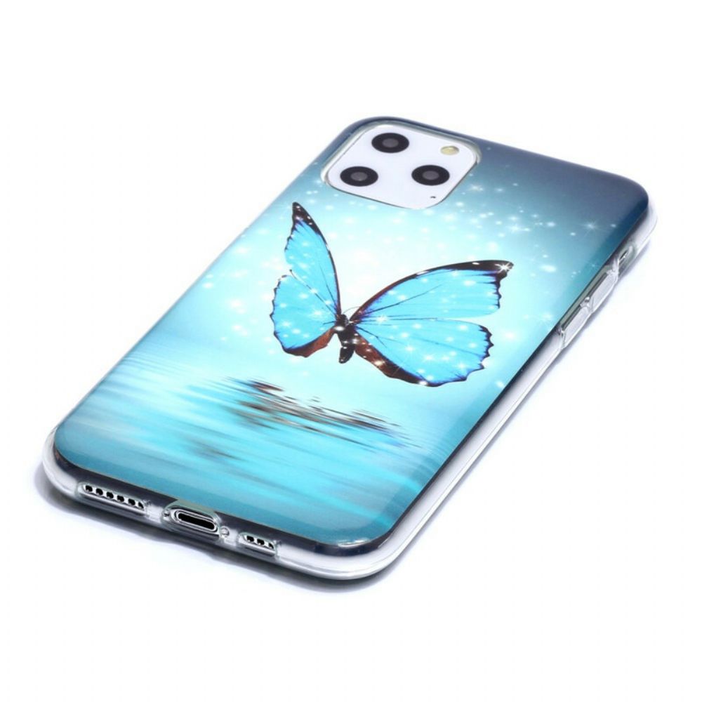 Hoesje voor iPhone 11 Pro Fluorescerende Blauwe Vlinder