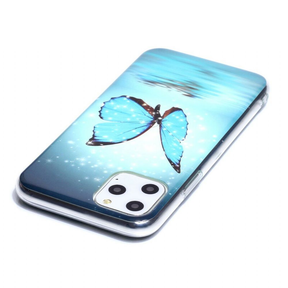 Hoesje voor iPhone 11 Pro Fluorescerende Blauwe Vlinder