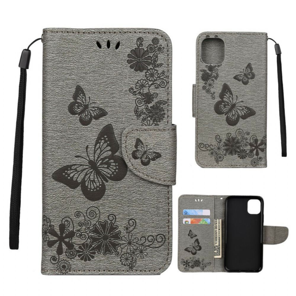 Leren Hoesje voor iPhone 11 Pro Met Ketting Splendid Strap Vlinders