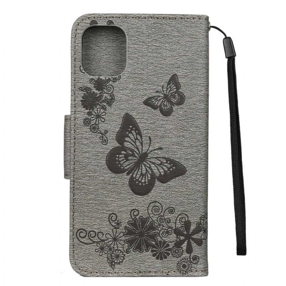 Leren Hoesje voor iPhone 11 Pro Met Ketting Splendid Strap Vlinders