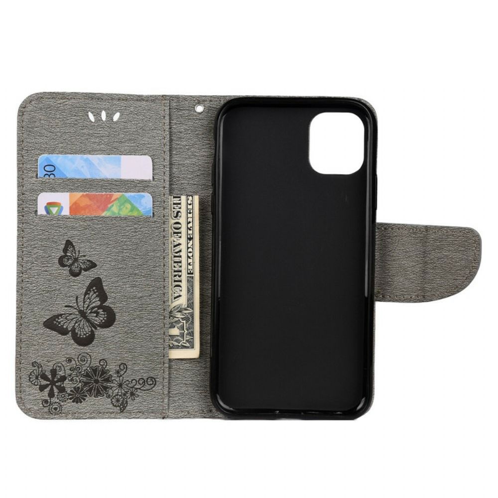 Leren Hoesje voor iPhone 11 Pro Met Ketting Splendid Strap Vlinders