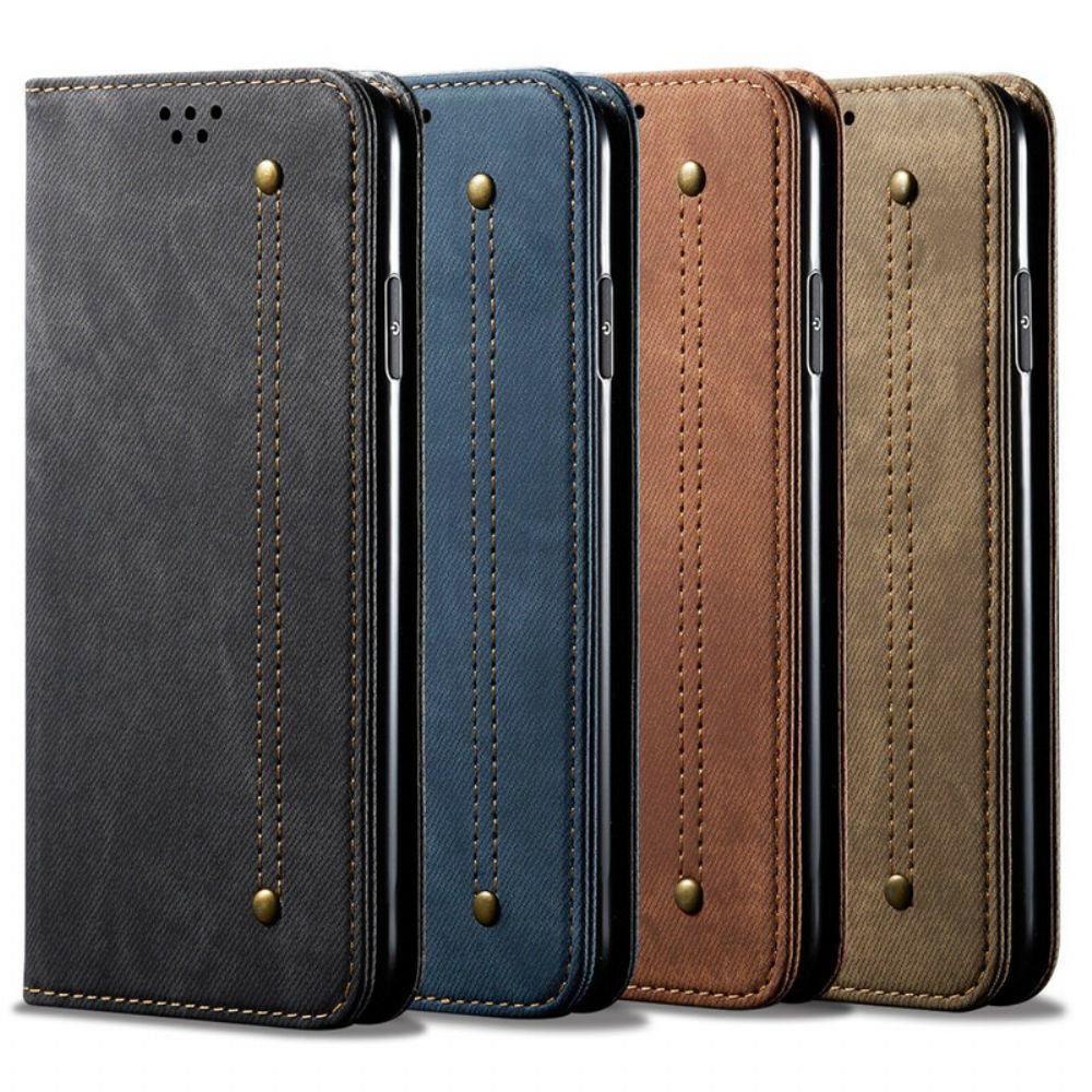 Bescherming Hoesje voor OnePlus 8T Folio-hoesje Imitatieleer Jeanstextuur