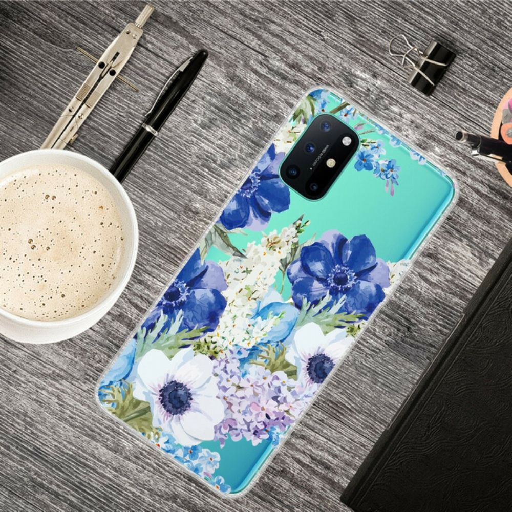 Hoesje voor OnePlus 8T Aquarel Blauwe Bloemen Naadloos