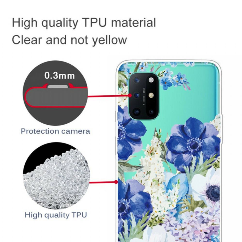 Hoesje voor OnePlus 8T Aquarel Blauwe Bloemen Naadloos