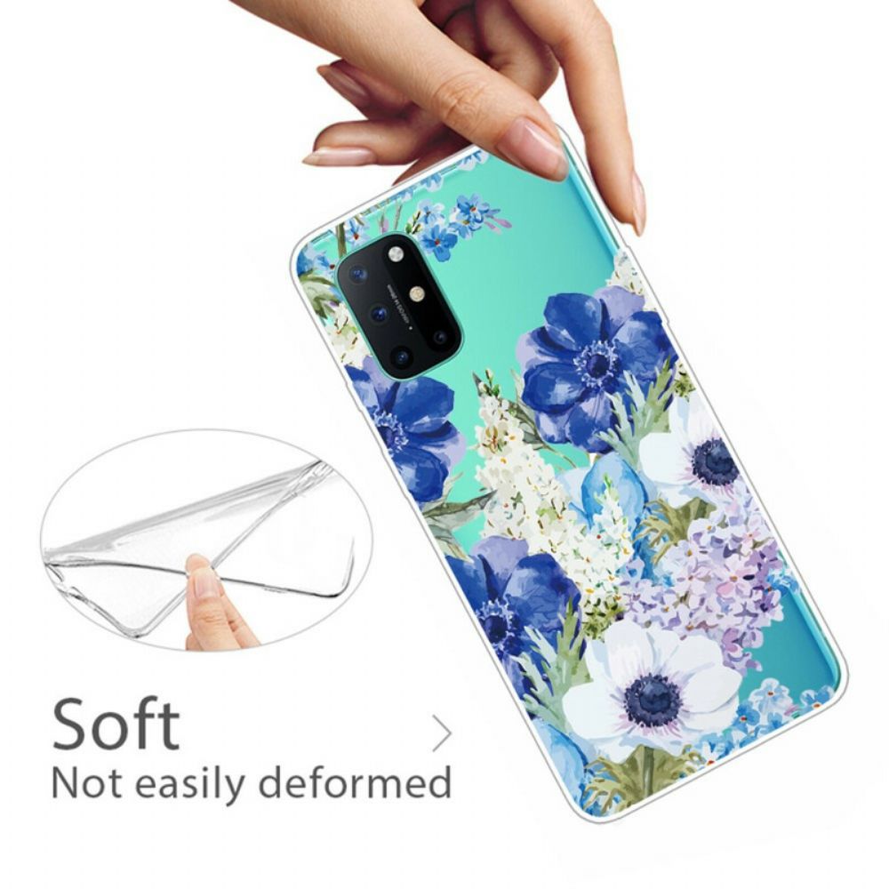 Hoesje voor OnePlus 8T Aquarel Blauwe Bloemen Naadloos