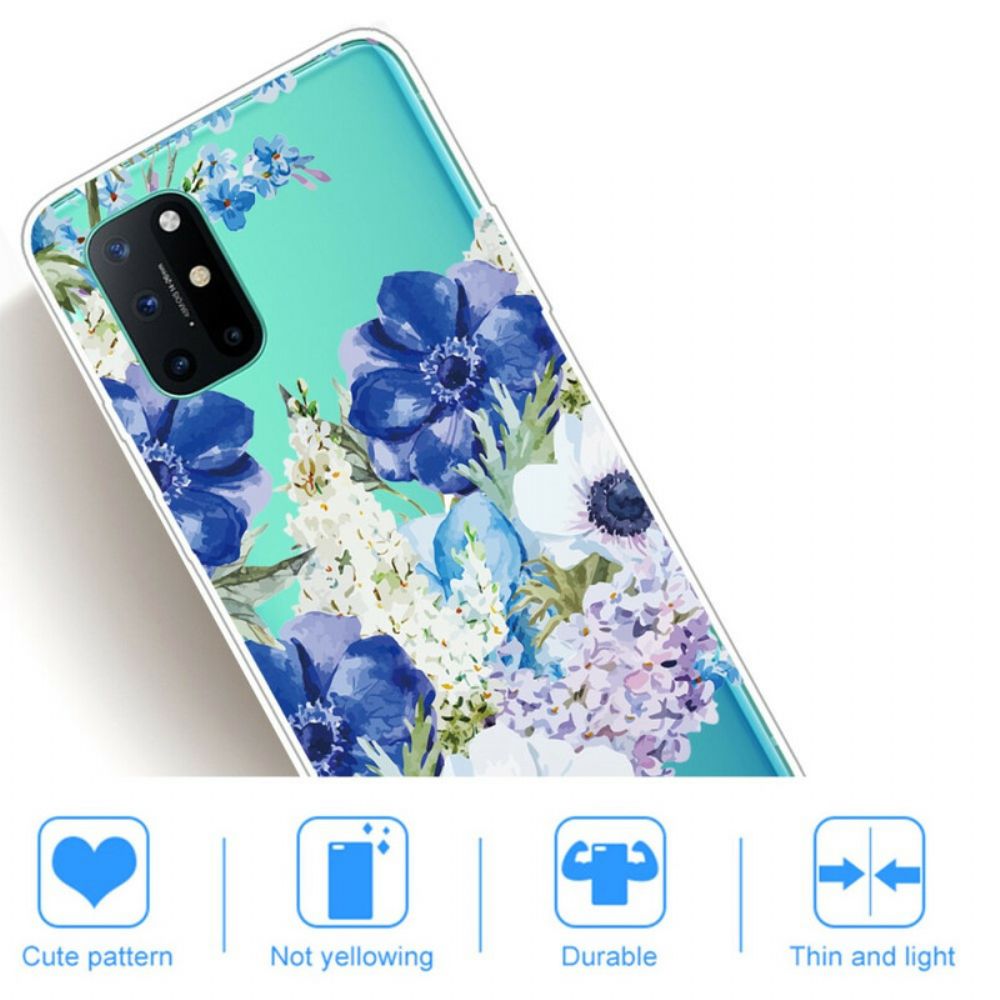 Hoesje voor OnePlus 8T Aquarel Blauwe Bloemen Naadloos