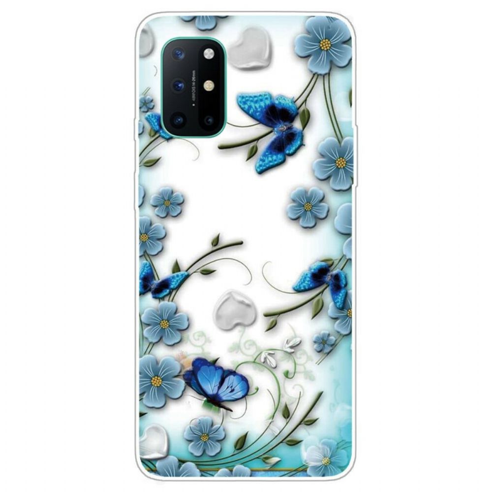 Telefoonhoesje voor OnePlus 8T Retro Vlinders En Bloemen Naadloos