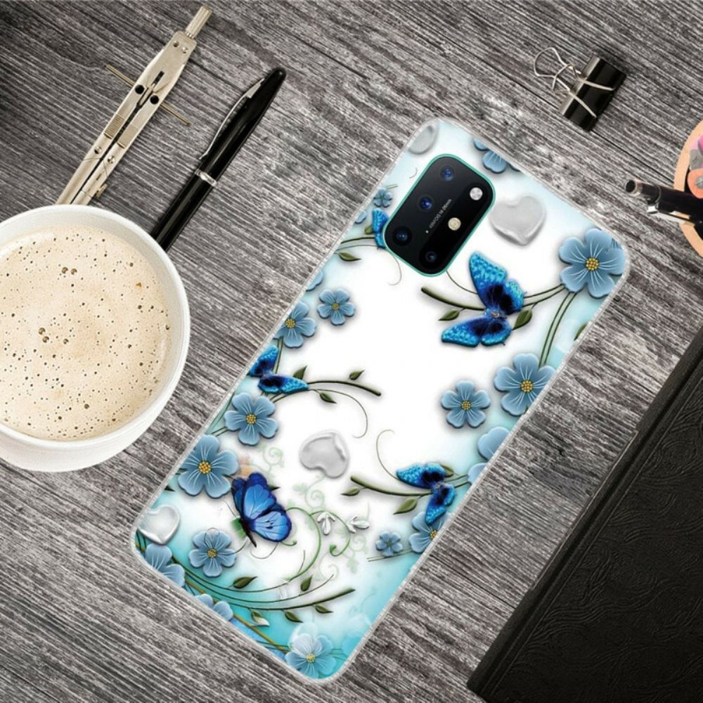 Telefoonhoesje voor OnePlus 8T Retro Vlinders En Bloemen Naadloos