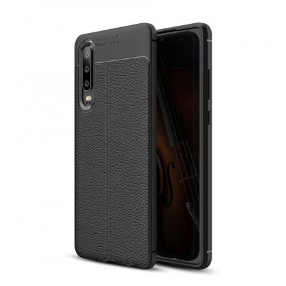 Hoesje voor Huawei P30 Dubbele Lijn Litchi Leereffect