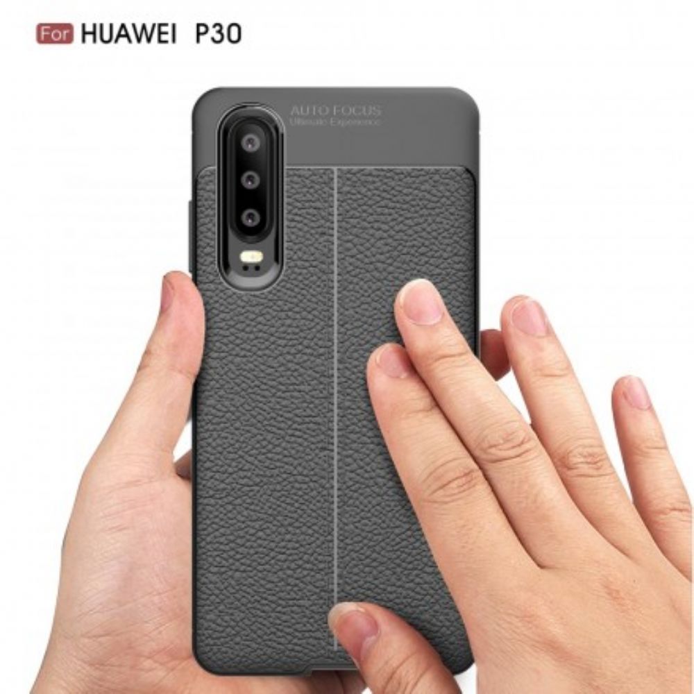 Hoesje voor Huawei P30 Dubbele Lijn Litchi Leereffect