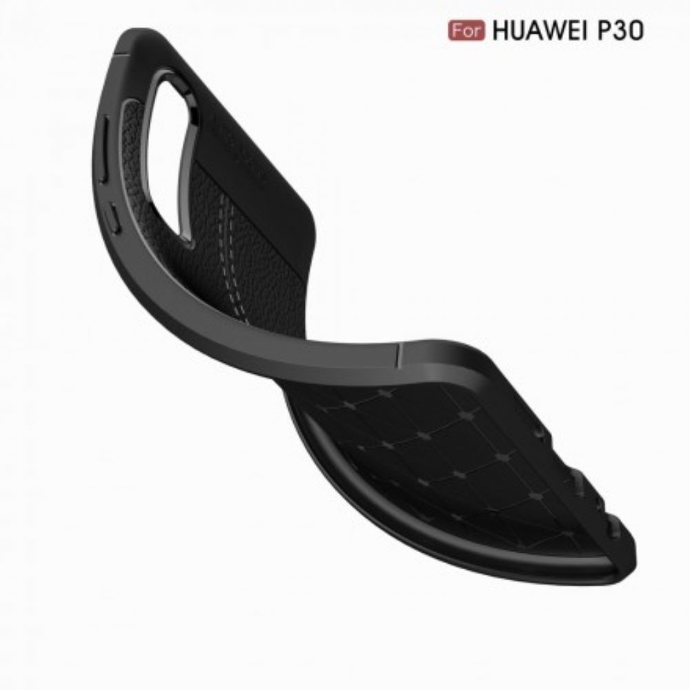 Hoesje voor Huawei P30 Dubbele Lijn Litchi Leereffect