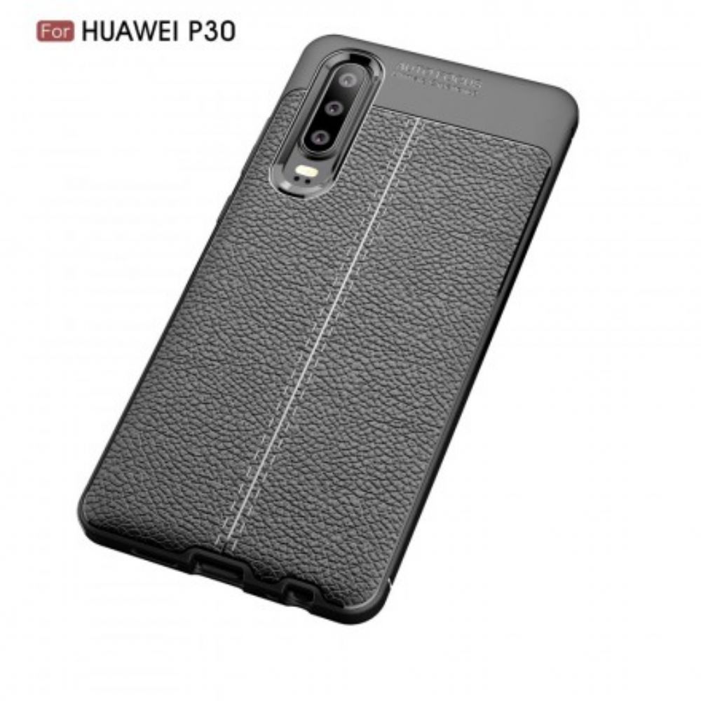 Hoesje voor Huawei P30 Dubbele Lijn Litchi Leereffect