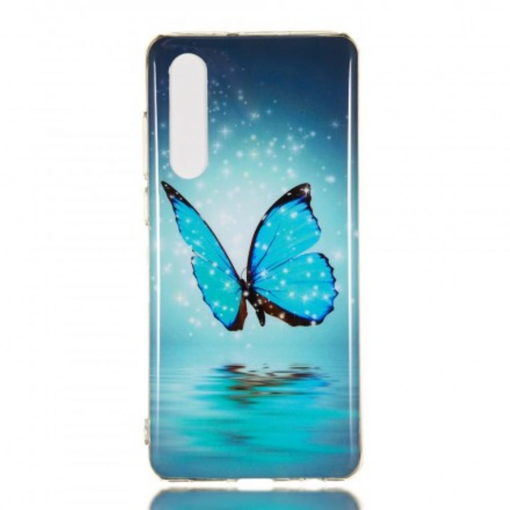 Hoesje voor Huawei P30 Fluorescerende Blauwe Vlinder