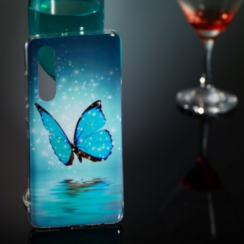 Hoesje voor Huawei P30 Fluorescerende Blauwe Vlinder