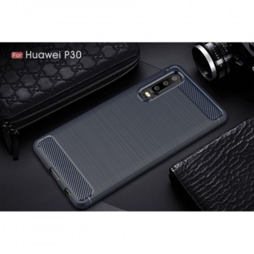 Hoesje voor Huawei P30 Geborstelde Koolstofvezel