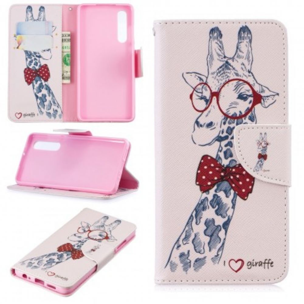 Leren Hoesje voor Huawei P30 Nerdy Giraf