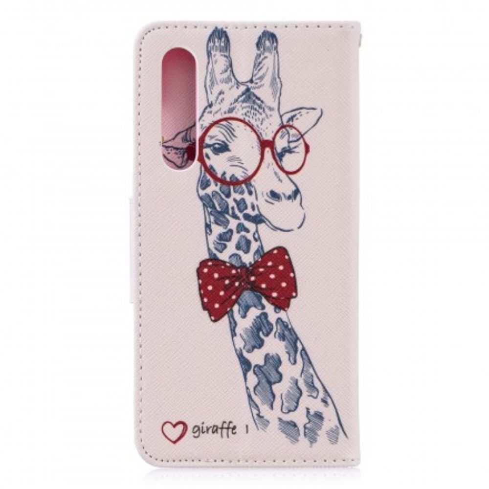 Leren Hoesje voor Huawei P30 Nerdy Giraf