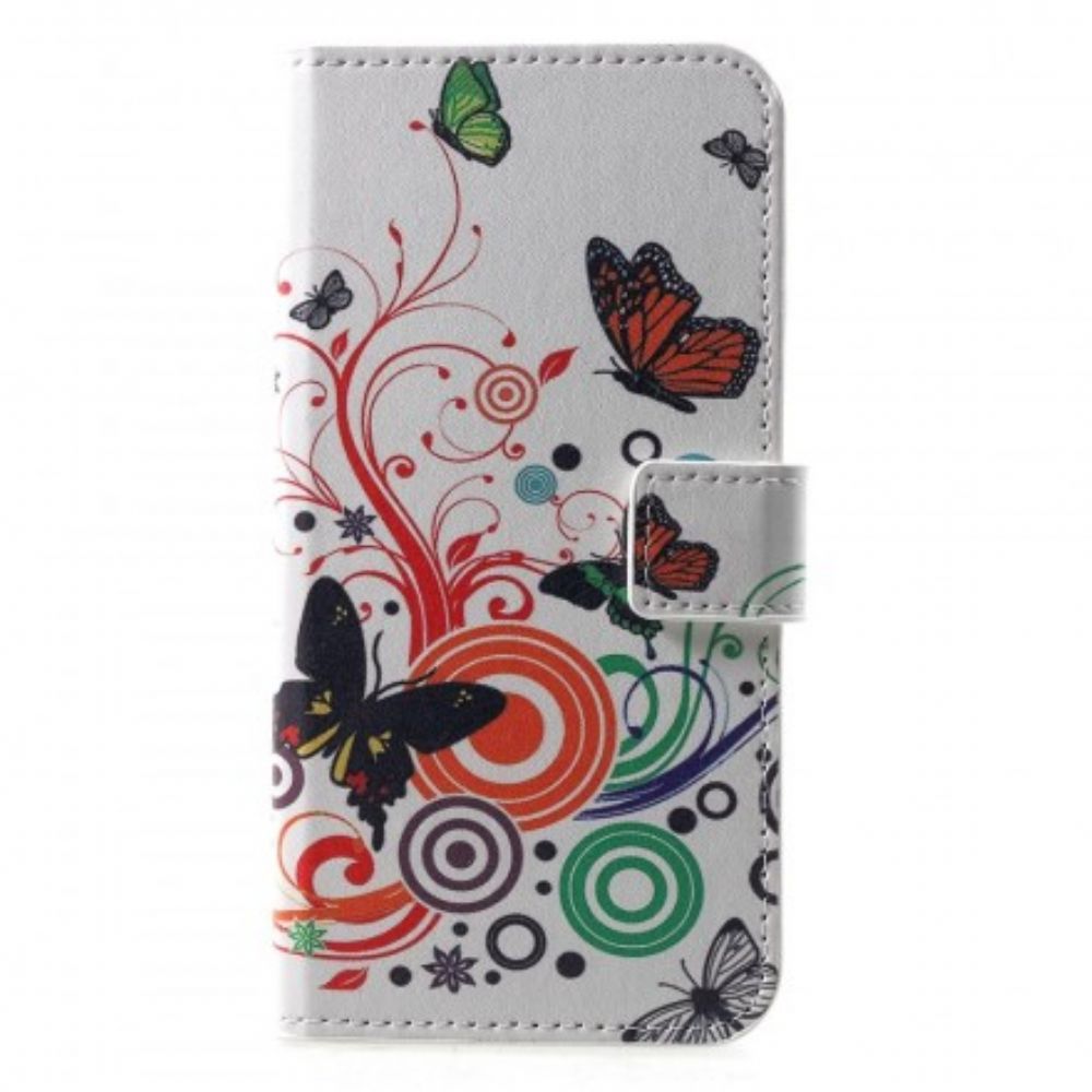 Leren Hoesje voor Huawei P30 Vlinders En Bloemen