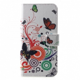 Leren Hoesje voor Huawei P30 Vlinders En Bloemen