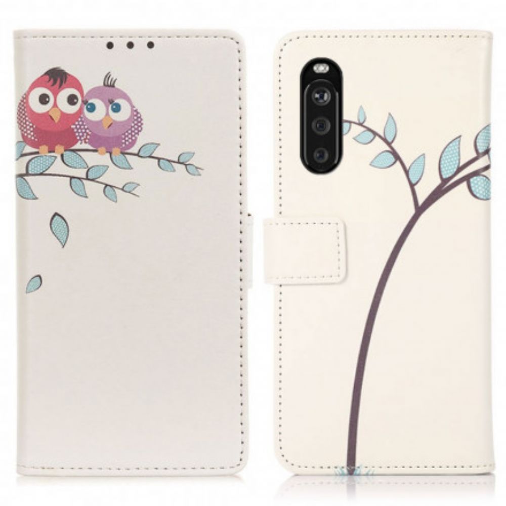 Leren Hoesje voor Sony Xperia 10 III Paar Uilen In De Boom