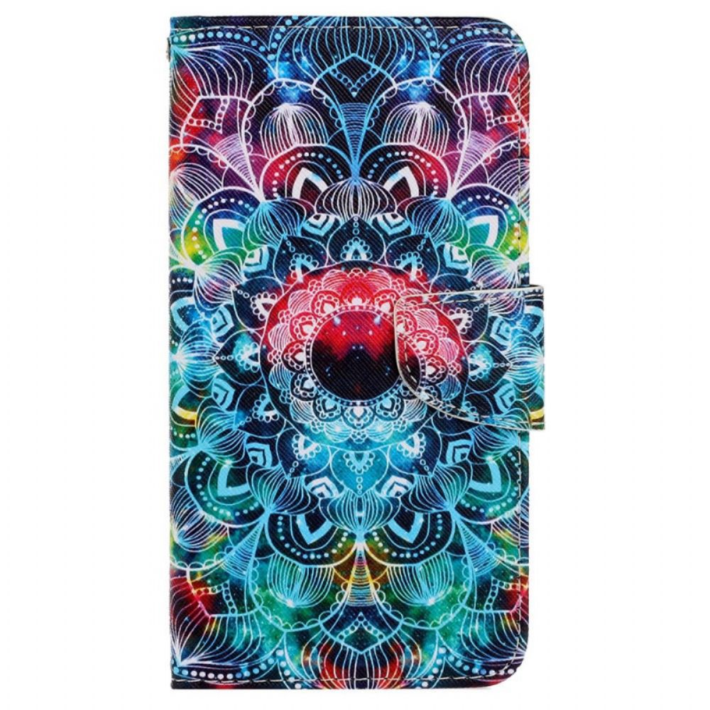 Flip Case voor Samsung Galaxy A13 Met Ketting Knipperende Mandala Met Bandjes