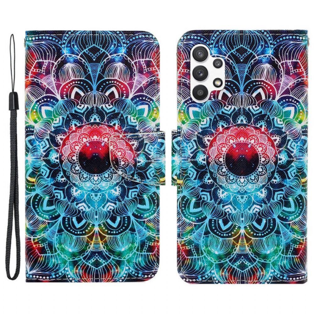 Flip Case voor Samsung Galaxy A13 Met Ketting Knipperende Mandala Met Bandjes