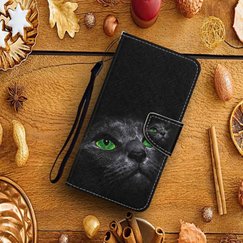 Folio-hoesje voor Samsung Galaxy A13 Met Ketting Kat Met Groene Ogen En Riem