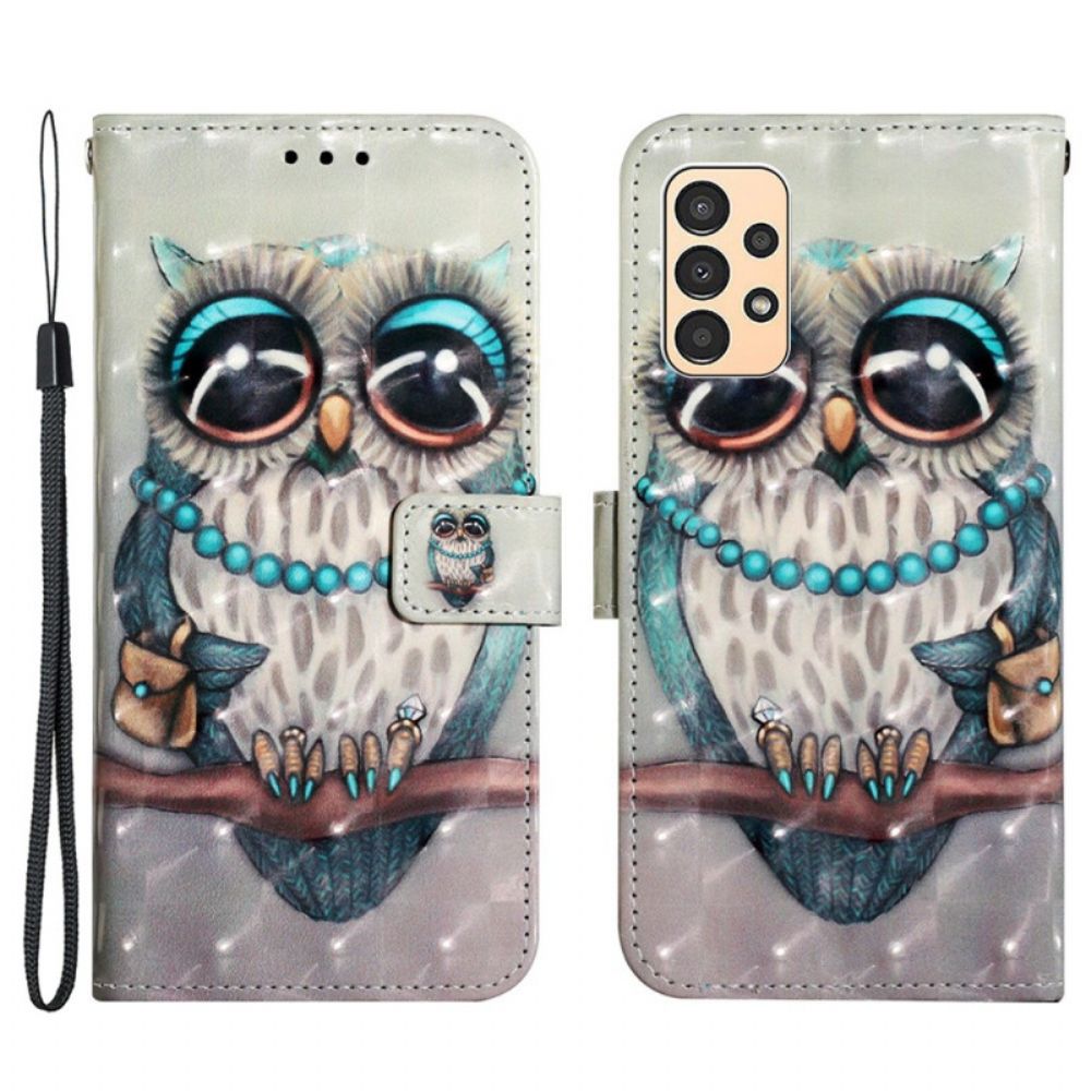 Folio-hoesje voor Samsung Galaxy A13 Met Ketting Miss Strappy Uil