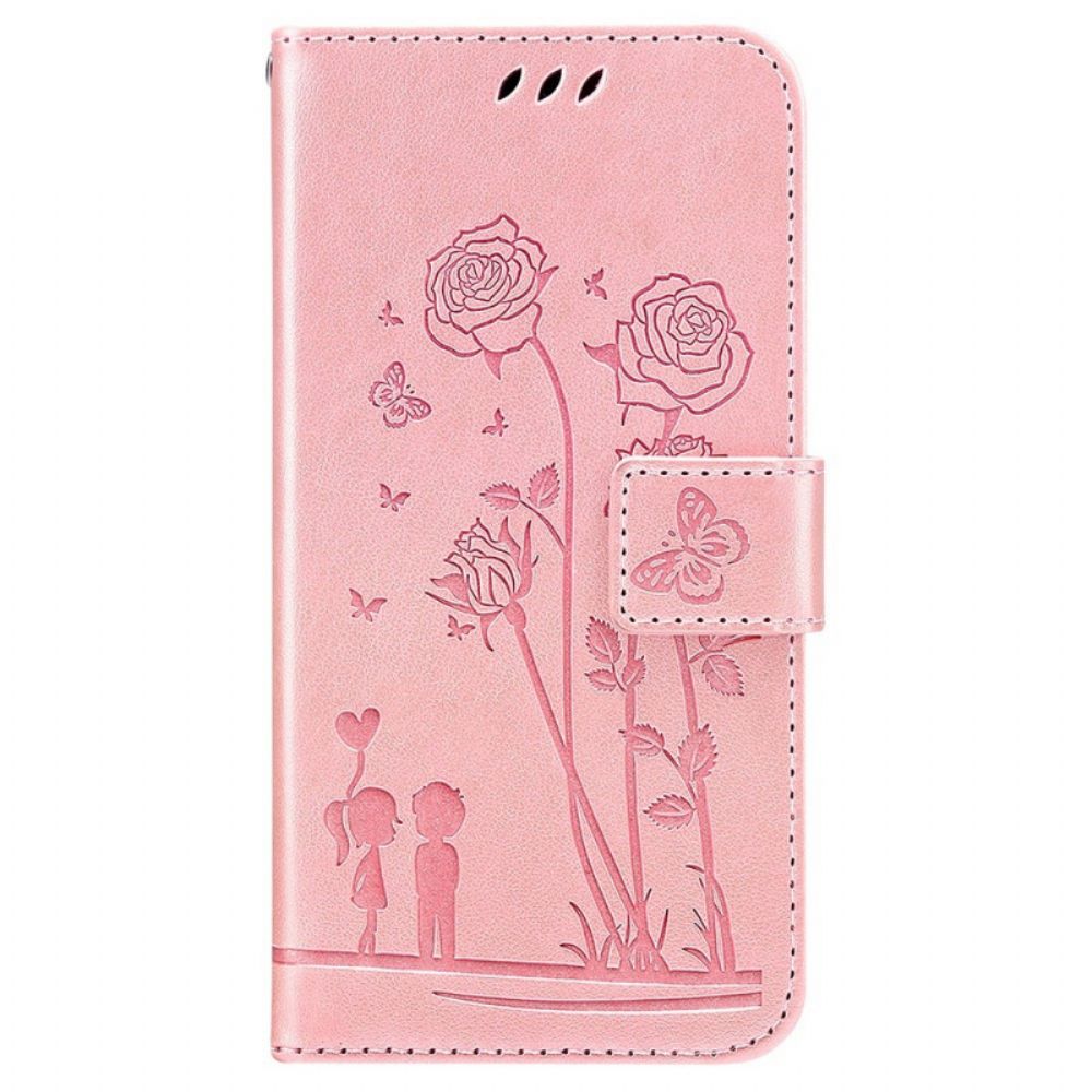 Folio-hoesje voor Samsung Galaxy A13 Met Ketting Romantische Rozen Met Bandjes