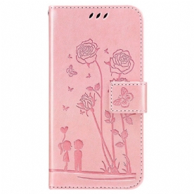 Folio-hoesje voor Samsung Galaxy A13 Met Ketting Romantische Rozen Met Bandjes