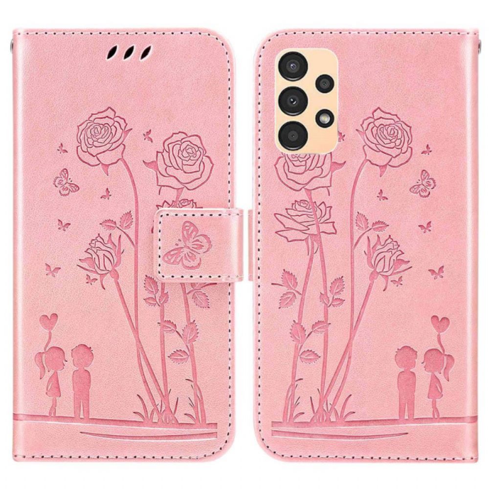 Folio-hoesje voor Samsung Galaxy A13 Met Ketting Romantische Rozen Met Bandjes