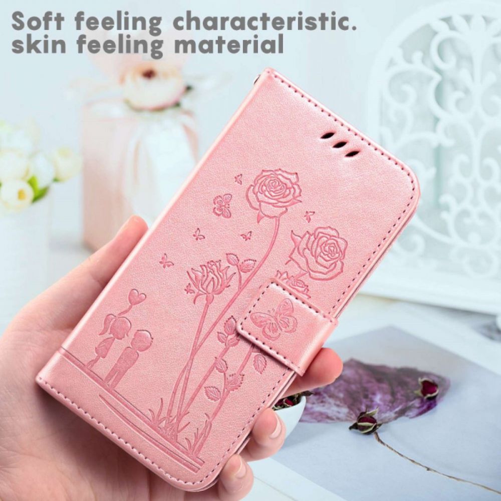 Folio-hoesje voor Samsung Galaxy A13 Met Ketting Romantische Rozen Met Bandjes