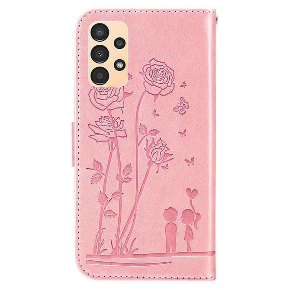 Folio-hoesje voor Samsung Galaxy A13 Met Ketting Romantische Rozen Met Bandjes