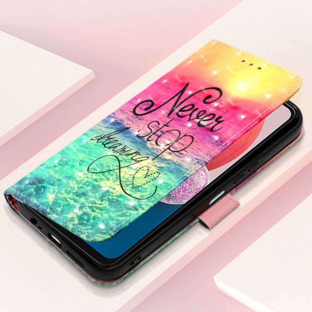 Folio-hoesje voor Samsung Galaxy A13 Met Ketting Stop Nooit Met Dromen Met Riem