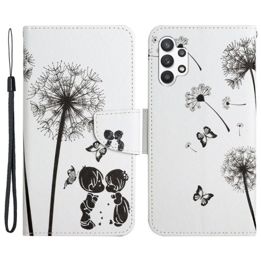 Folio-hoesje voor Samsung Galaxy A13 Met Ketting Thong Paardebloemen