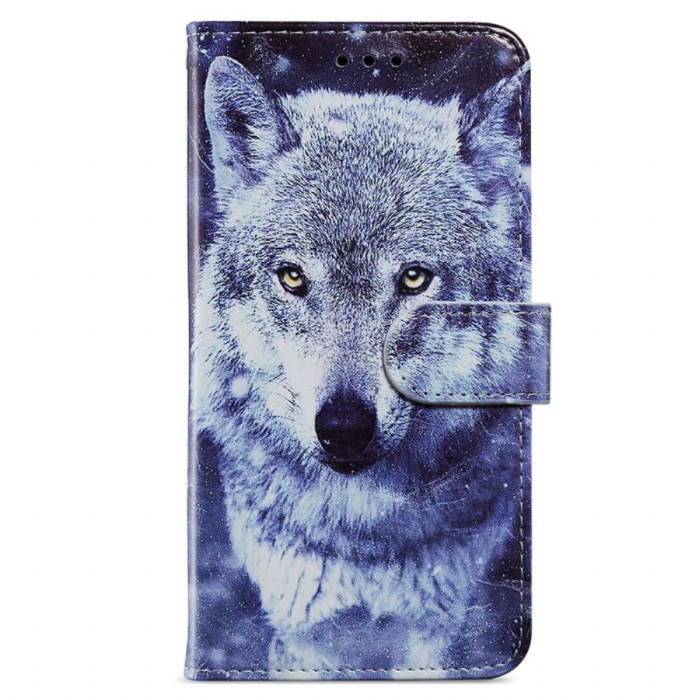 Folio-hoesje voor Samsung Galaxy A13 Mooie Wolf Met Lanyard