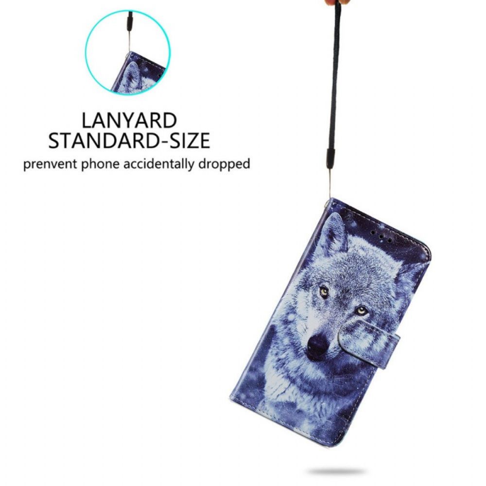 Folio-hoesje voor Samsung Galaxy A13 Mooie Wolf Met Lanyard