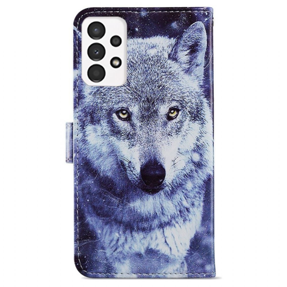 Folio-hoesje voor Samsung Galaxy A13 Mooie Wolf Met Lanyard