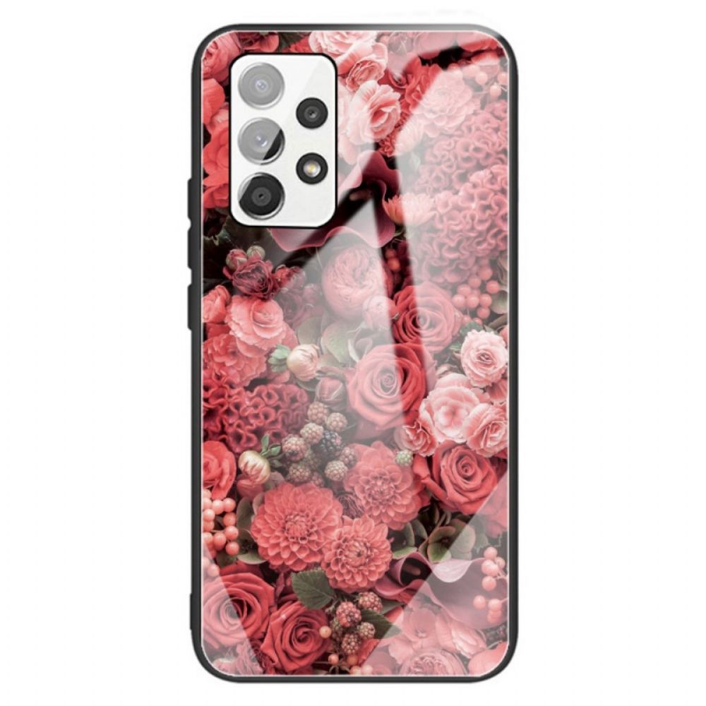 Hoesje voor Samsung Galaxy A13 Gehard Glas Roze Bloemen