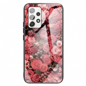 Hoesje voor Samsung Galaxy A13 Gehard Glas Roze Bloemen