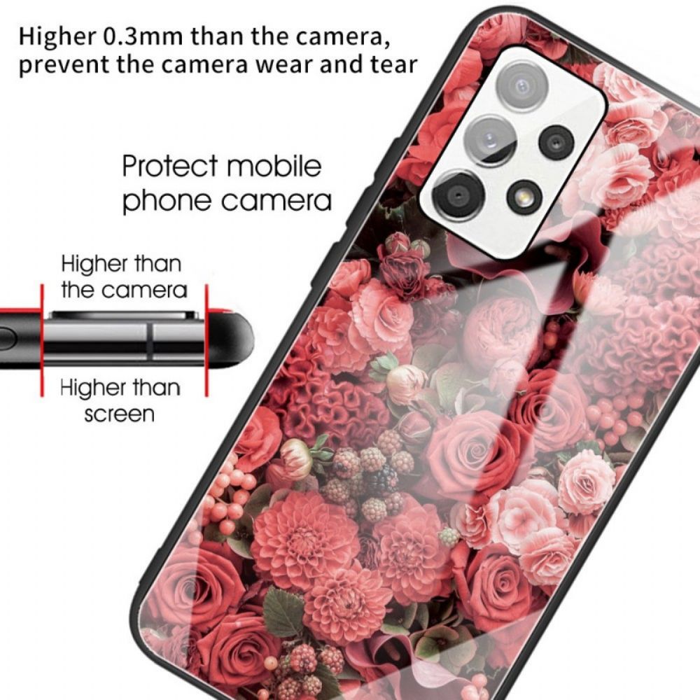 Hoesje voor Samsung Galaxy A13 Gehard Glas Roze Bloemen